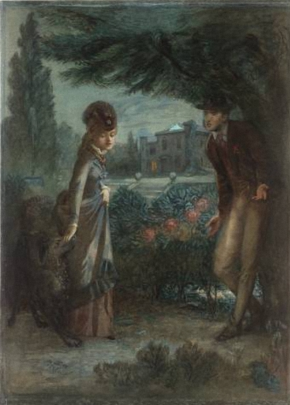 Unknown Artist, British - Lovers Meeting By Moonlight In A Garden